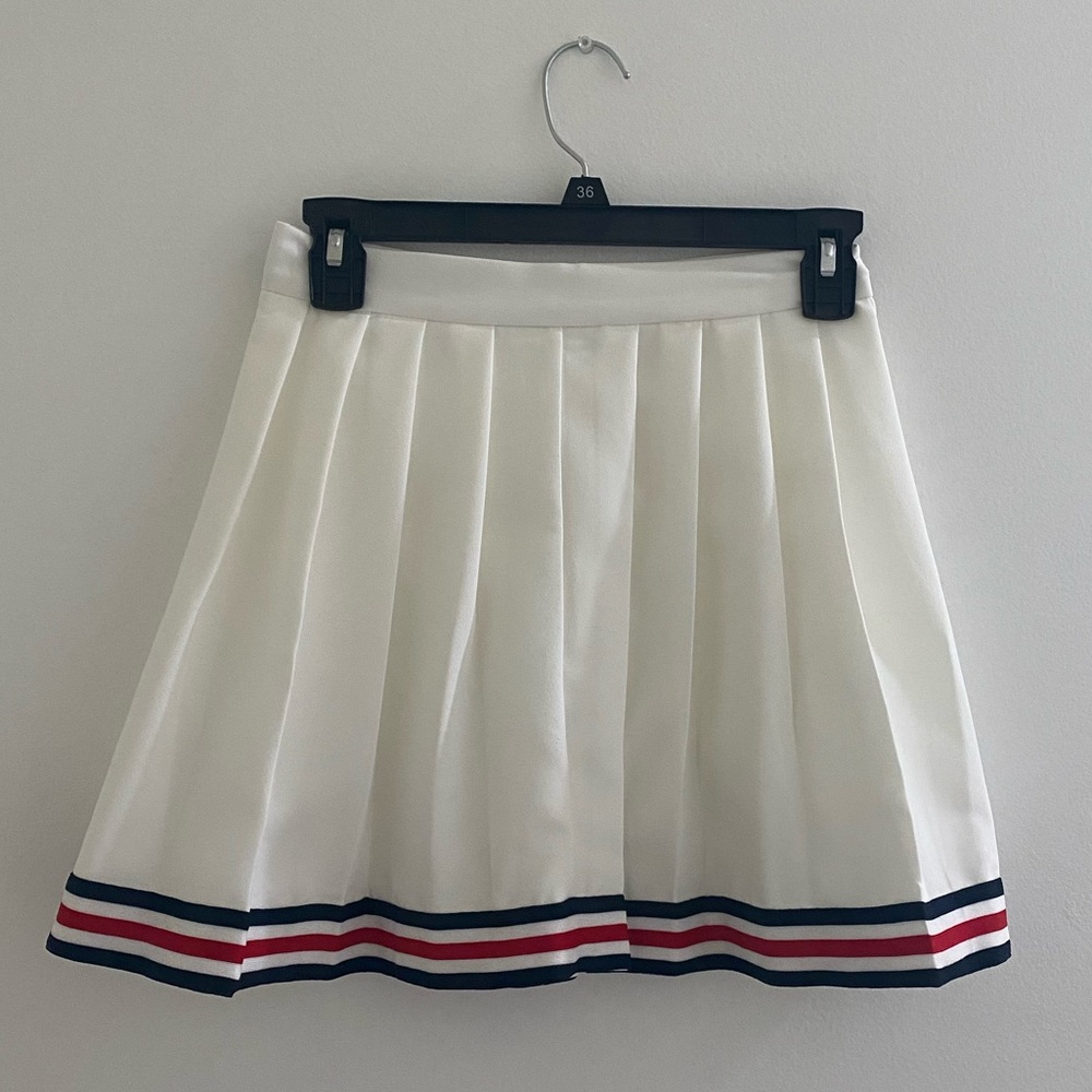 White with red blue stripe Pleated Mini skirt - Picture 2 of 4